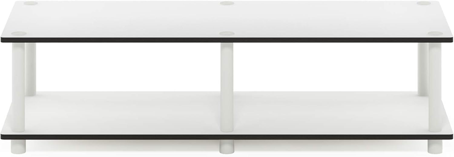 Furinno Turn-N-Tube TV Riser Stand, 2-Tier Small Elevated No Tools TV Stand, TV Console for TV up to 32 inch, 15.8 x 23.8 x 11, for Living Room, Bedroom, French Oak/Black