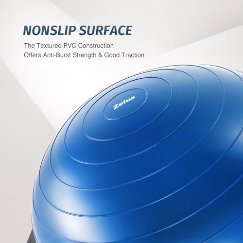 ZELUS 25in. Balance Ball | 660lb Inflatable Half Exercise Ball Wobble Board Balance Trainer w Nonslip Base | Half Yoga Ball Strength Training