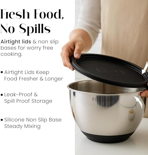 Bellemain Stainless Steel Mixing Bowls with Airtight Lids Set - Set of 5
