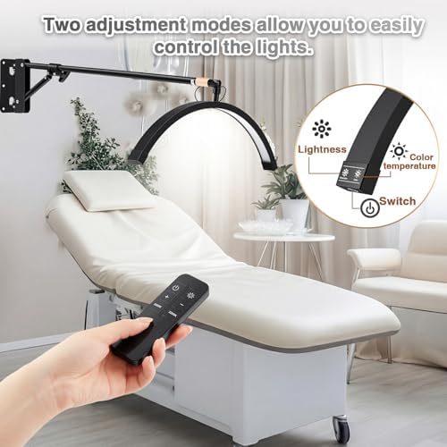 Wall Mount Lash Lamp Half Moon Shaped LED Lash Nail Light Cool/Warm Modes Adjustable Angle and Height for Barbershop Eyelashes Nail Eyebrows Tattoo