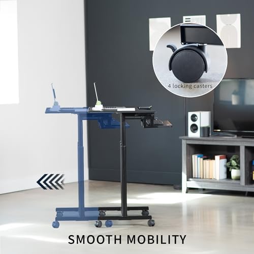 VIVO Mobile Height Adjustable Table, Stand Up Desk Cart with Sliding Keyboard Tray, Computer Workstation, Rolling Presentation Cart, Black