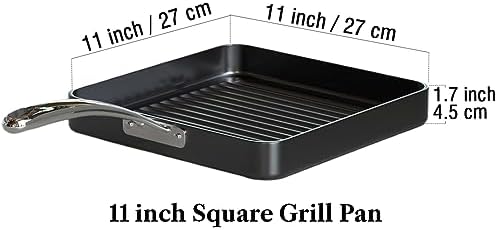 Cooks Standard 11-Inch Square Nonstick Grill Pan for Stovetop | Hard Anodized Grilling Pan for Indoor & Outdoor, Ribbed Surface, Stay-cool handle