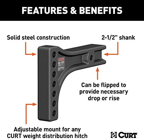 CURT 17131 Replacement Weight Distribution Hitch Shank, 2-1/2-Inch Receiver, 2-Inch Drop, 6-Inch Rise