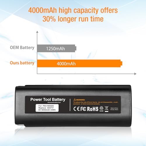 Powerextra 2 Pack 4000mAh 6V Battery Compatible with Paslode 404717 B20544E BCPAS-404717 404400 900400 900420 900600 901000 902000 B20720