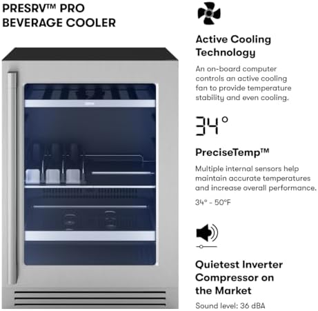 Zephyr Presrv 15 Inch Slim Wine Fridge Beverage Refrigerator Under Counter