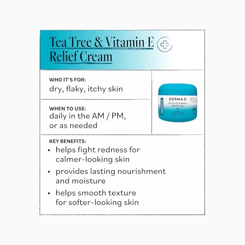 Derma E Tea Tree and Vitamin E Relief Cream – Deeply Moisturizing Tea Tree Lotion – Vitamin E Cream Soothes, Calms and Nourishes Dry, Irritated Skin, 4 oz