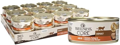 Wellness CORE Pate Adult Canned Wet Cat Food, Natural, Protein Rich, Grain Free, Turkey and Duck Recipe, 3 oz, Pack of 12 Cans