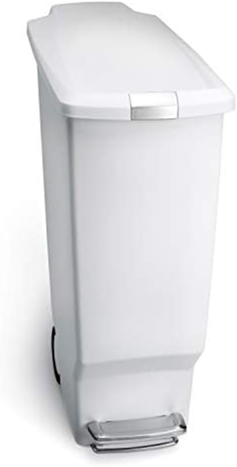 simplehuman 40 Liter / 10.6 Gallon Slim Kitchen Step Trash Can With Secure Slide Lock, Black Plastic