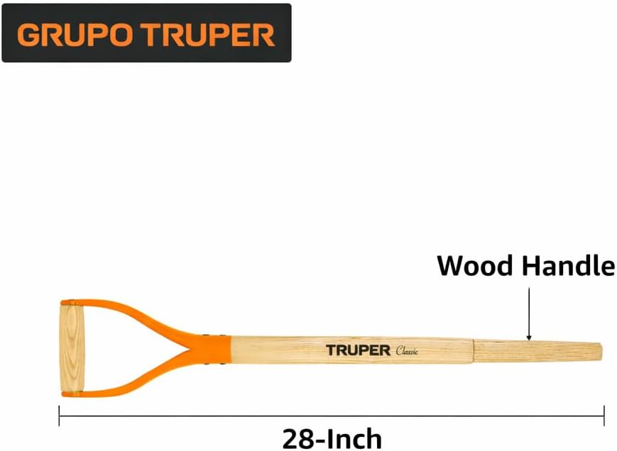 Truper Replacement Handle for Classic Shovel with Y Grip, 28-Inch Wood Handle, Anti-Rotation Fixing System (Model MG-PY / 15900)