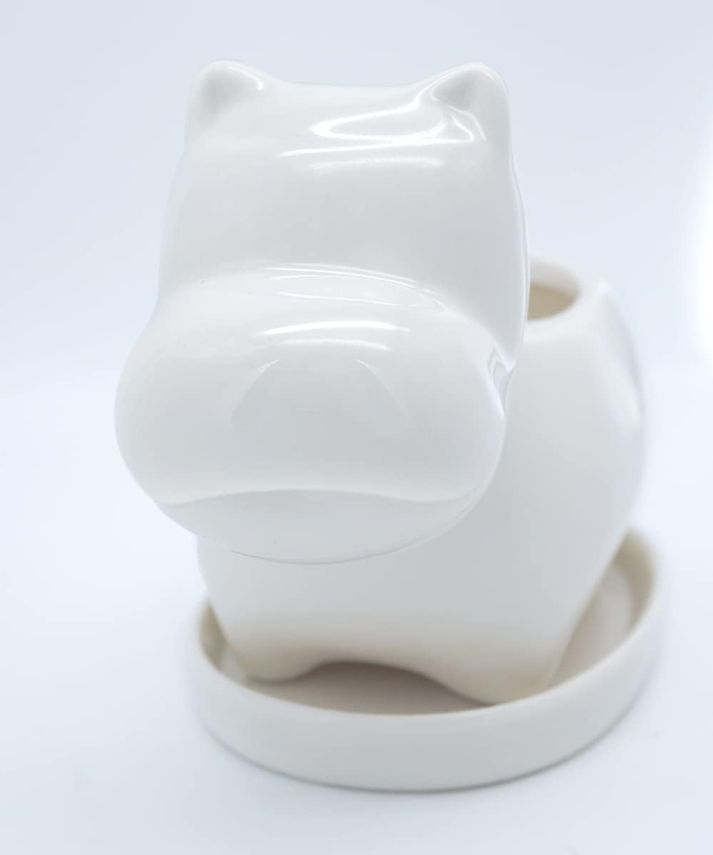 GeLive White Cow Succulent Pot, Small Ceramic Animal Planter with Drainage Hole & Saucer for Cactus, Mini Air Plants, Pencil Holder Brush Organizer, Indoor Home Office Desk Decor, Funny Gift