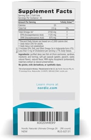 Nordic Naturals Ultimate Omega 2X, 2150mg Fish Oil, Lemon - 60 Count | High-potency 2X formula with EPA & DHA for brain & heart health. Non-GMO soft gels. 30 servings.