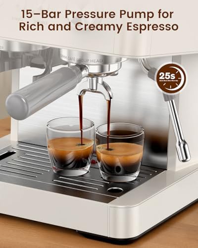 (2026 Upgrade) Espresso Machine with Grinder, 15 Bar Expresso Coffee Machines, Professional Coffee Maker for Latte&Cappuccino with Milk Frother, Expresso Machines for Home Descaling Kit Included White