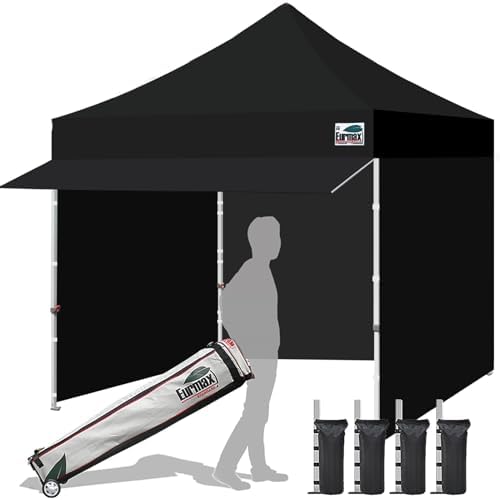 Eurmax USA 10x10 Pop Up Canopy,Commercial Tent with Patented No-Tip Rolling Bag,30sqft Extension Awning & 4 Zippered Removable Walls,UV & Water Resistant,Heavy Duty Instant Shelter Gazebo,White