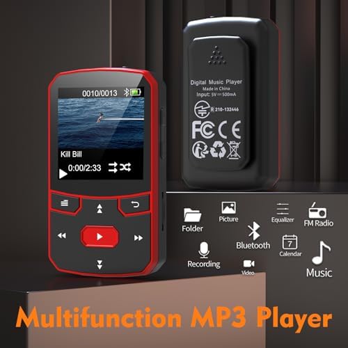 RUIZU 64GB Clip MP3 Player with Bluetooth 5.3, Lightweight 1 oz | Portable Music Player for Sports Running, Physical Buttons, FM Radio, Voice Recorder, Sleep Timer, Up to 128GB microSD Card
