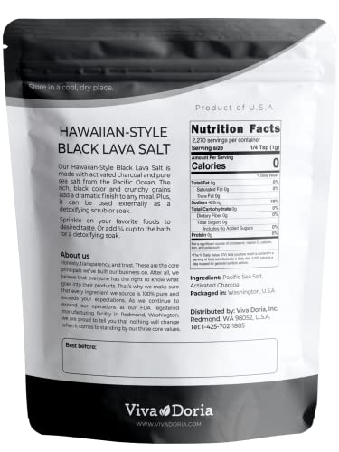 Viva Doria Hawaiian Black Lava Sea Salt, Fine Grain, Lava Salt, 2 lb (907 g)