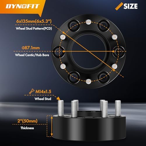 Dynofit 1.5in 6x135 Hub-Centric Wheel Spacers for F150, 87.1mm Hub Bore, M14x1.5 Thread, Forged 6-Lug Wheel Adapters for 2015-2026 Ford F-150