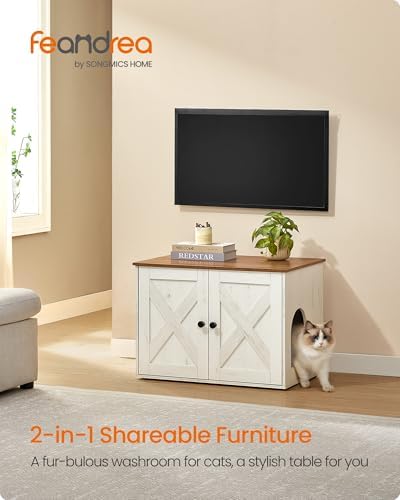 Feandrea Cat Litter Box Enclosure, End Table, 31.5 x 20.9 x 19.7 Inches