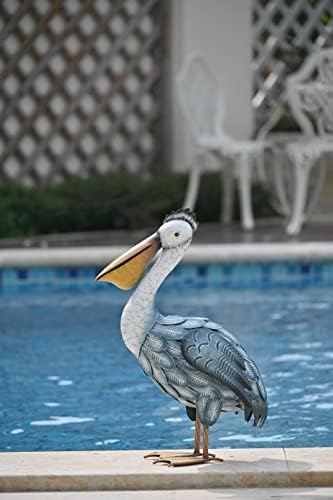 TERESA'S COLLECTIONS Pelican Statues Outdoor Decor, 16.5" Coastal Ocean Bird Garden Statues & Sculptures, Metal Yard Art Lawn Ornaments for Patio
