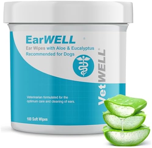 VetWELL EarWELL Dog Ear Wipes - Otic Cleaning Wipes - 100ct | Cleans and Helps Reduce Wax and Buildup in Ear Canals - Deodorizes and Freshens