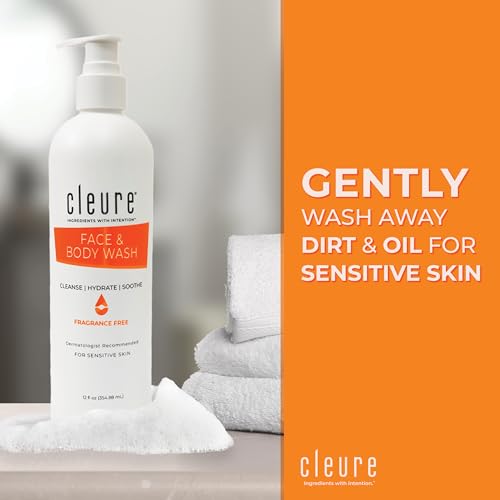 Cleure Fragrance Free Body Wash for Sensitive Skin & Eczema (12 oz) | Hypoallergenic, Sulfate Free, Paraben Free, pH balanced Body Soap for Eczema Prone Skin or other Sensitive Skin Conditions