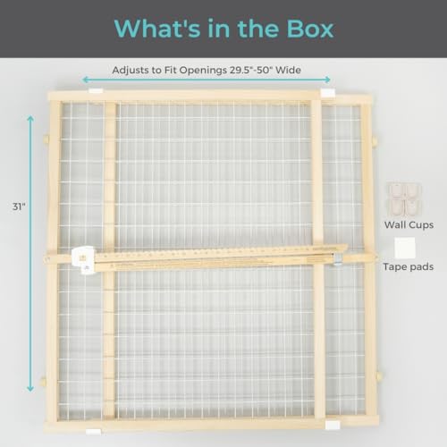 Toddleroo by North States - Quick-Fit Extra-Wide Wire Mesh Wooden Baby Gate: Pressure Mounted Baby Gate for Doorways - Adjustable 29.5 to 50 Inches