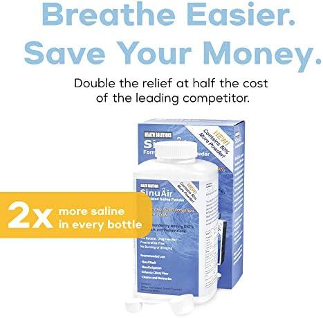 SinuPulse Elite SinuAir Sinus Rinse Salt Solution - Saline Powder for SinuPulse System, Neti Pot Flush, Nasal Wash Squeeze Bottle