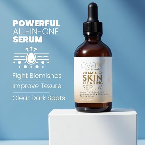 Eva Naturals Vitamin C Serum, Retinol, Niacinamide & Salicylic Acid, 1 oz | Hyaluronic acid, dark spots, brightening, dark spot remover & corrector, anti-aging