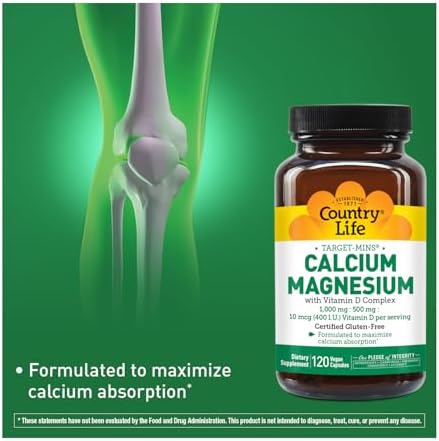 Country Life Target-Mins Calcium Magnesium with Vitamin D, 240 Capsules | 1,000 mg calcium, 500 mg magnesium and 10 mcg vitamin D per serving for bone health and calcium absorption