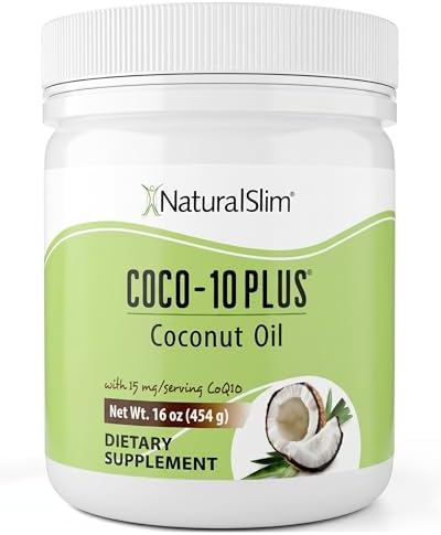 NaturalSlim Coconut Oil with CoQ10, MCT Oil, Fresh Flavor | MCT Oil Organic Coconut Oil for Baking, Mixing with Shake, Smoothies, Coffee