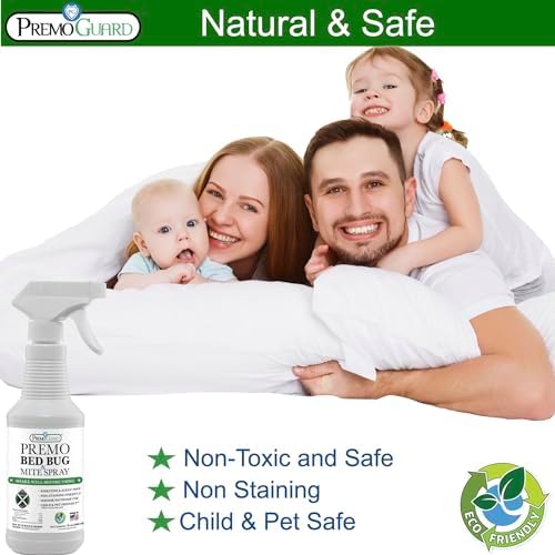 Premo Guard Bed Bug & Mite Killer Spray – University Tested 100% Kill Rate | Natural, Safe for Bedding, Furniture, Fabrics, and Clothing, Non Toxic, Stain & Scent Free, Child & Pet Safe