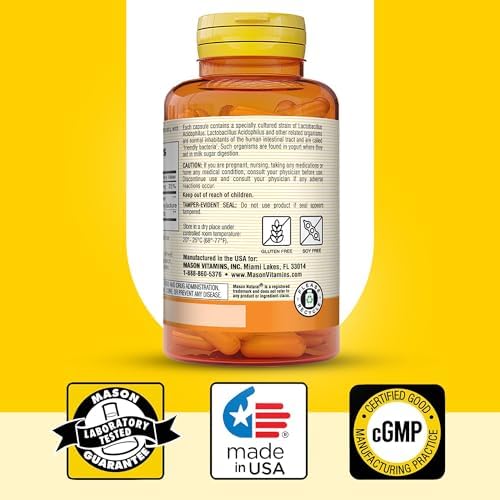 MASON NATURAL Probiotic Acidophilus, 150 Day Supply, Supports Regularity and Normal Digestion with Pectin & Calcium, 100 Capsules (Pack of 3)