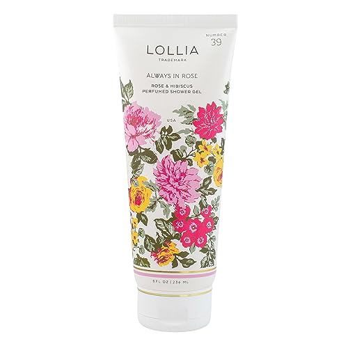 LOLLIA Wish Shower Gel, 8 fl oz, Vanilla Bean, Rice Flower, Jasmine Leaves, & Sugar Cane, Luxury Shea Moisture Hydrating Women's Body Wash, Delicate & Relaxing Scented Bath Soap for Self Care