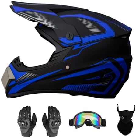 Motocross Offroad Helmet Dirt Bike Helmet BMX MX ATV Helmet Full Face Motorcycle Helmet with Gloves Goggles Mask for Unisex Adult Youth DOT/FMVSS