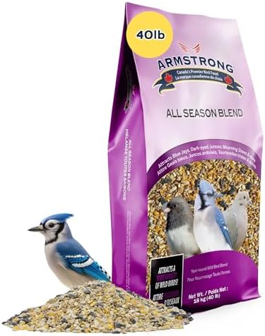 Armstrong Wild Bird Food All Season Bird Seed Blend, 40 Pounds - with Cut Corn, Wheat, White & Red Millet, Black Oil Sunflower Seeds for Blue Jays