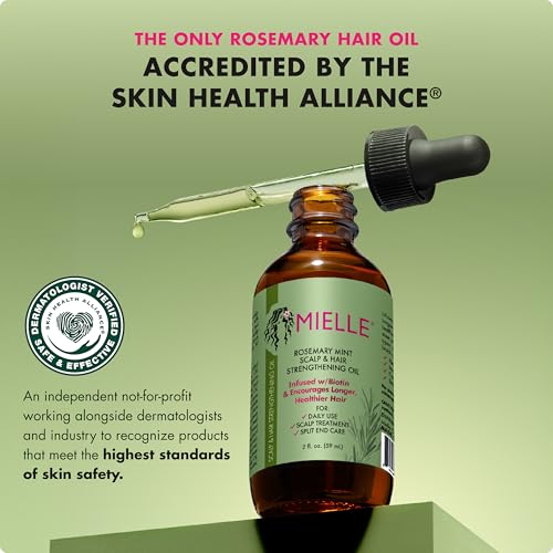 Mielle Organics Rosemary & Mint Hair Oil - Strengthening Biotin Oil Infused Frizzy & Damaged Hair Care - Split Ends & Dry Scalp Treatment to Support