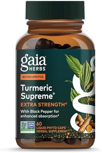 Gaia Herbs Turmeric Supreme Extra Strength - Helps Reduce Occasional Discomfort from Normal Wear & Tear*- 616 mg Organic Turmeric Curcumin Supplement with Black Pepper- 120 Vegan Liquid Phyto-Capsules