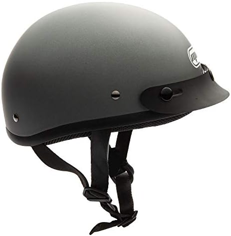 MMG Adult Half Shell Helmet, Motorcycle/Scooter/Moped, Matte Gray, Medium | Lightweight Polycarbonate/ABS half shell, goggles included. Padded washable liner, double D-ring strap. DOT FMVSS-218.