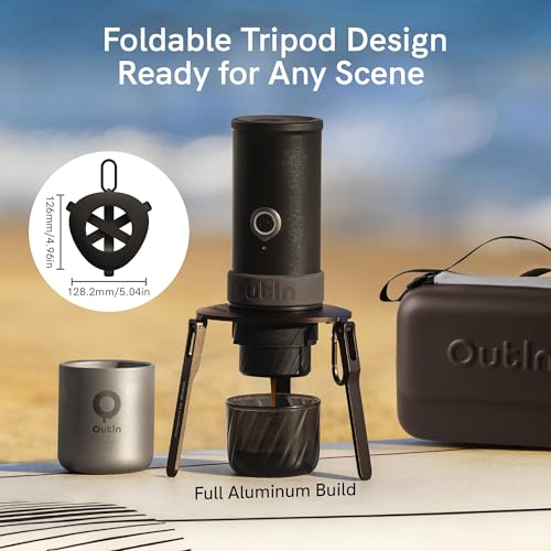 OutIn Mino Portable Electric Espresso Machine Travel Gift Set, 22-Bar Self-Heating Espresso Maker with Foldable Coffee Stand, EVA Plus Carrying Case
