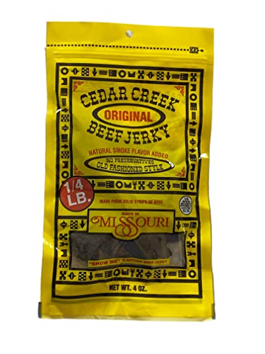 Cedar Creek Beef Jerky, Air-Dried Thinly Sliced, 4oz Pack, No Artificial Preservatives, Grass-Fed & Grain-Finished Beef, High Protein, Low Calorie