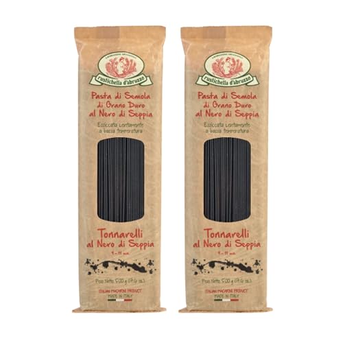 Rustichella d'Abruzzo Tonnarelli with Squid Ink, Long Italian Pasta with Cuttlefish, Ideal for Shellfish, Spicy Fish Sauce & Olive Oil Dishes