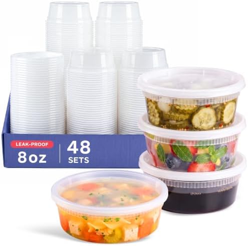 GUSTO 32 oz Plastic Deli Containers with Lids [24 Sets] Food Storage | Microwave, Dishwasher & Freezer Safe, Disposable or Reusable, BPA Free, Leak-Proof, Soups, Takeout, Meal Prep & Leftovers