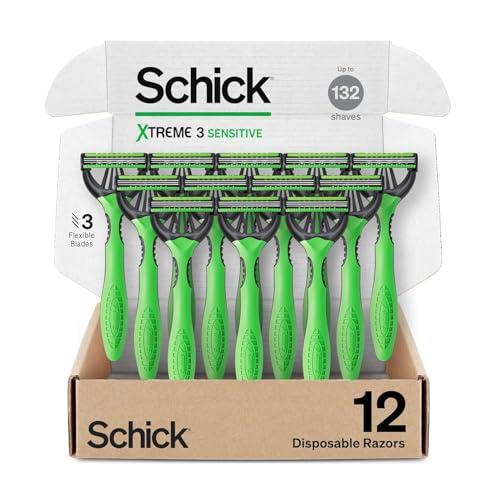 Schick Xtreme 3 Sensitive 3-Blade Disposable Razors for Men, 12 ct