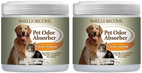 SMELLS BEGONE 15oz Gel Odor Eliminator - Absorb & Remove Tough Odors in Pet Areas, Bathrooms, Basements, Garage, Cars, RVs & Boats - Eliminate Odors Quickly (1-Pack, Pet Calming Rain)
