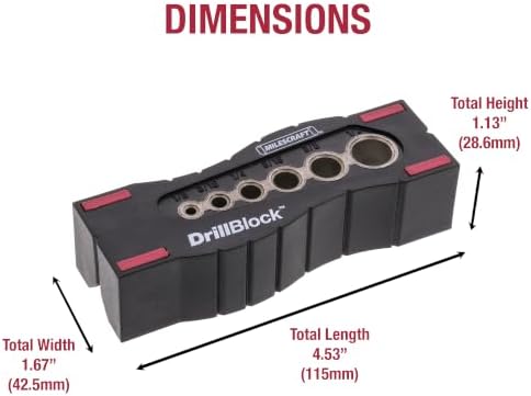 Milescraft 1312 Drill Block - Handheld Drilling Guide, Drilling Jig with Drill Guides for 6 of the Most Common Imperial Drill Bit Sizes