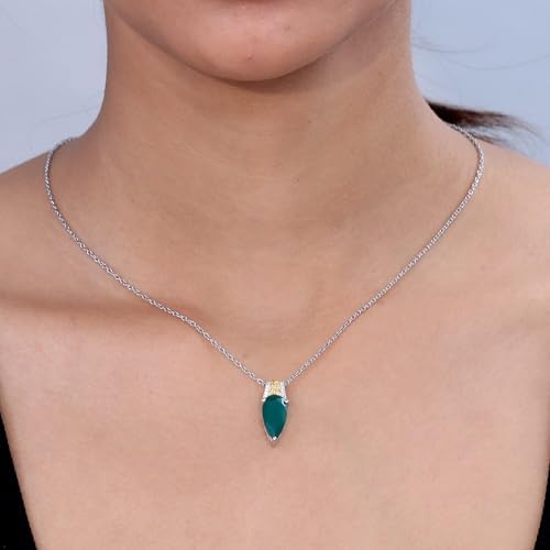 Onyx Zircon 3.80 ctw Lushy Leaf Pendant Steel Necklace 20"