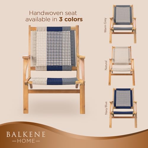 Balkene Home Vega Acacia Wood Outdoor Reclining Chair, Navy Blue Web Seat