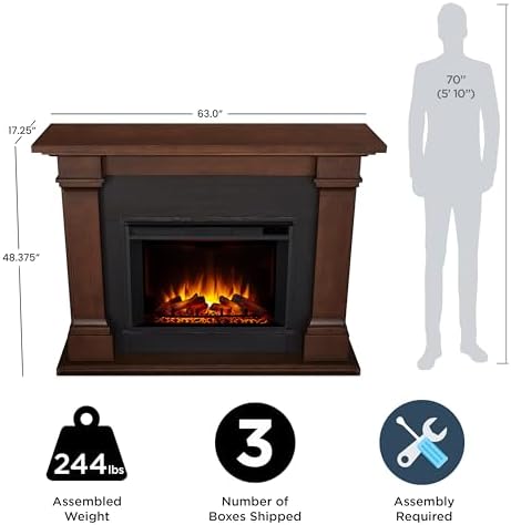 Real Flame Callaway 63" Grand Electric Fireplace with Mantel in Chestnut Oak, Free-Standing Oversized Indoor Electric Fireplace with Mantel