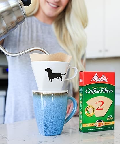 Simply Charmed Ceramic Pour Over Coffee Maker with 40 Count Melitta Filters - Elegant Single Serve Coffee Dripper for Rich Brewed Pour Over Coffee - Base Measures 4", Height 3" - Brews 8-16 oz