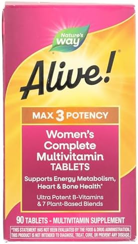 Nature's Way Alive! Max3 Potency Women's Complete Multivitamin, 90 ct | High-Potency Formula with Methylated B12, Folate, CranRx, Spirulina