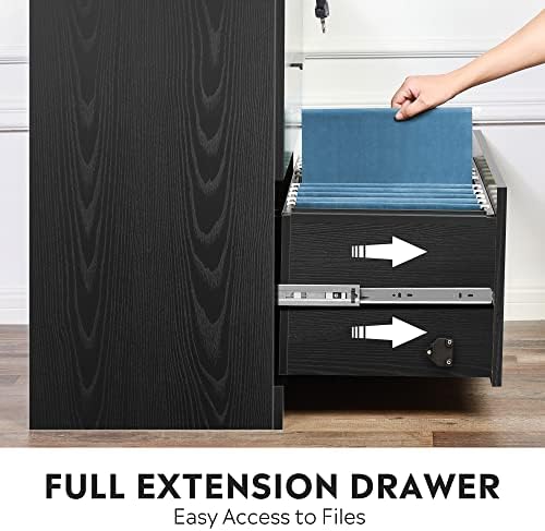 DEVAISE Lateral File Cabinet with Lock, 2 Drawer Filing Cabinet, Black